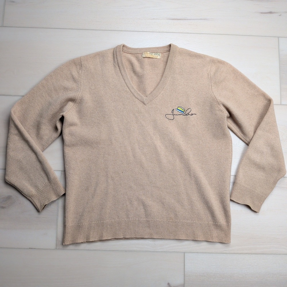 Vintage Braemar Sweater‎ Mens Medium Beige Pure Cashmere V Neck Scotland Preppy